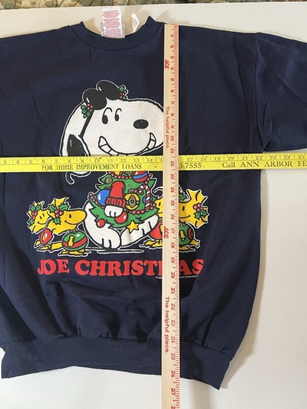 Vintage 90s NEW Deadstock Peanuts "Joe Christmas" Snoopy blue sweatshirt L - Picture 10 of 14
